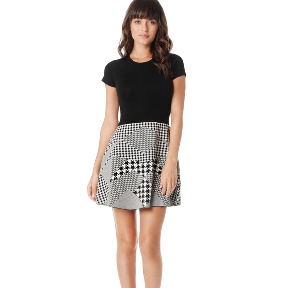 Parker Danny Stretchy Knit Black & White Houndstooth Print Work Dress S